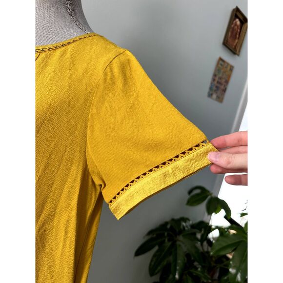 Maeve by Anthropologie Verdet Gold Swing Mini Dress 60s Boho Style size Small - Picture 7 of 8